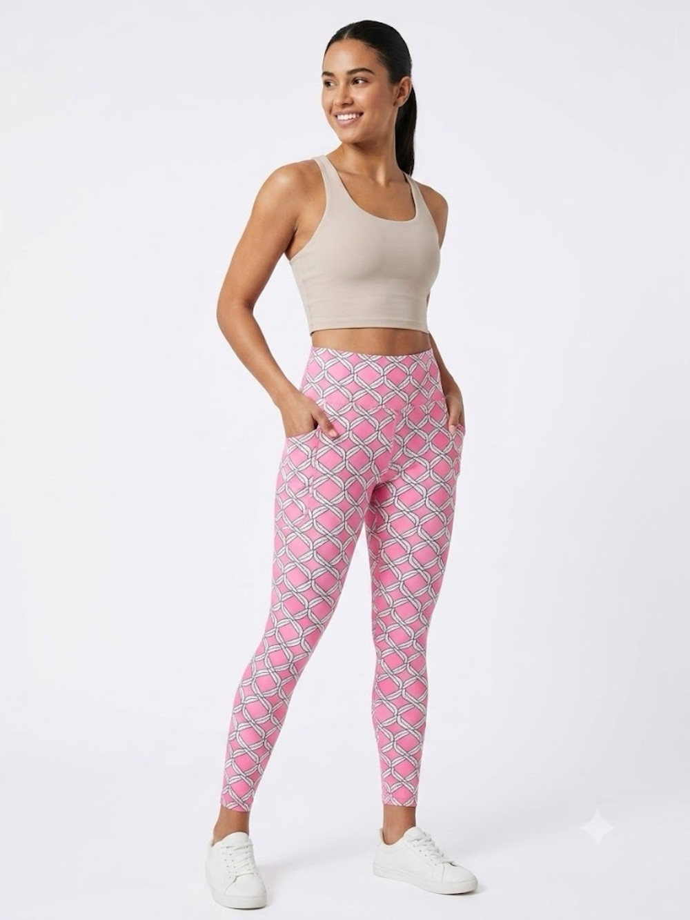 Crown & Ivy Pink Geometric Lattice Leggings | Size L
